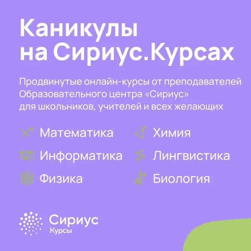 Продуктивные каникулы онлайн: Сириус.Курсы открывают летний набор учеников